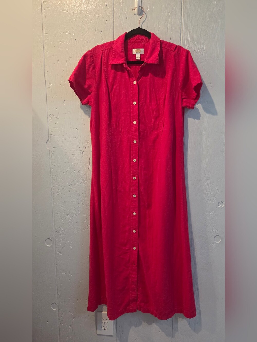 Vintage Talbots Classic Button-Front Shirt Dress Linen Blend Flaw